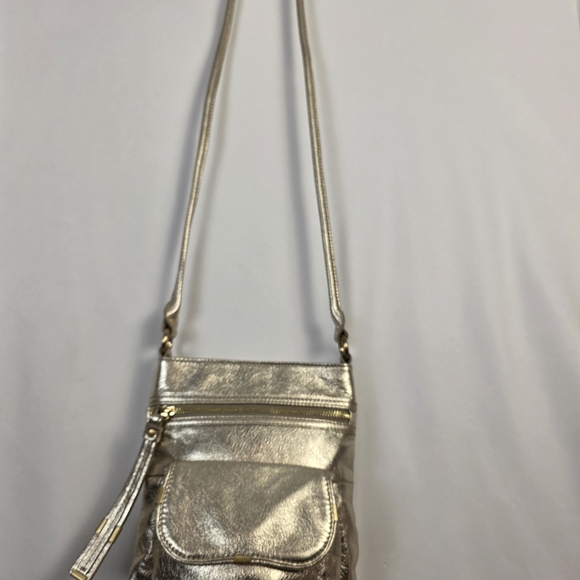 ✨ B. Makowski Champagne Gold Leather Crossbody 🥂 Metallic Boho Chic Bag ✨ - Picture 8 of 16